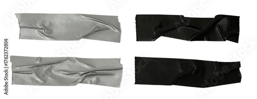 Photos adhesive black tape PNG isolated on transparent background, Set of different bla