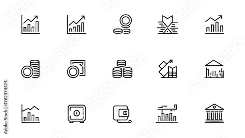 Finance and economics icons illustrating various financial concepts.