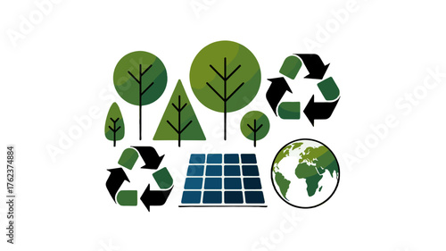 Eco-friendly concept: recycling and solar panels.