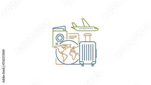 World travel and tourism concept depicted in graphic illustration.