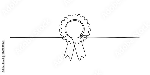 Elegant continuous one line drawing of a classic ribbon award rosette symbolizing achievement and victory vector