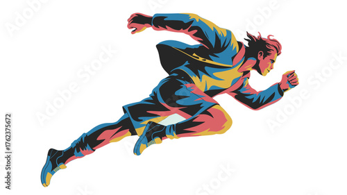 A dynamic illustration of a person sprinting with great speed.