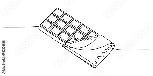 A minimalist continuous one line drawing of a chocolate bar with wrapping vector