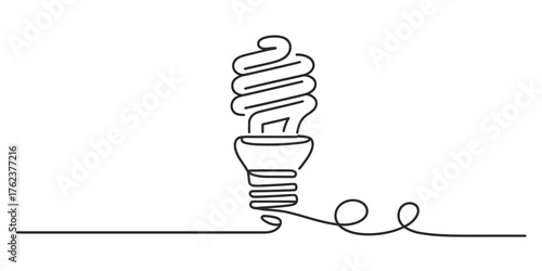 Minimalist continuous line drawing of a swirl compact fluorescent energy saving light bulb icon vector