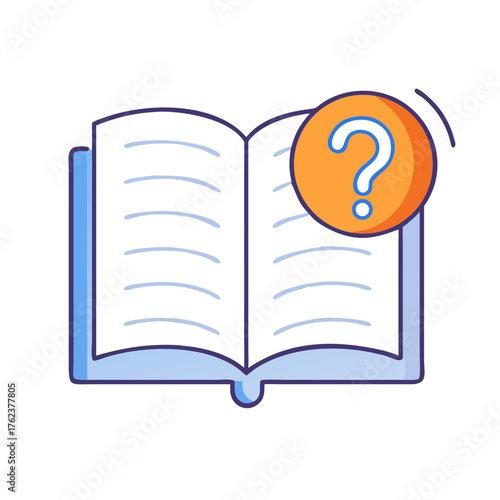 Open book with a question mark symbol hovering above it, representing curiosity