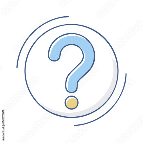 A blue question mark encircled with rounded lines represents seeking information