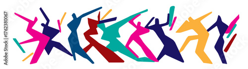 Dancing people silhoettes abstract vector multicolored background