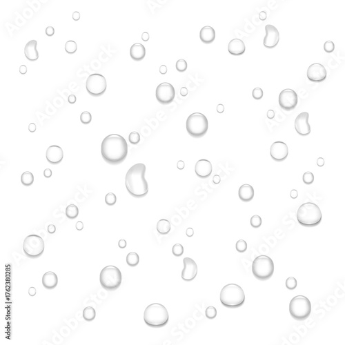 Wallpaper Mural Water drop different shape realistic vector background. Droplet splash, glass drip surface, liquid texture. Clean rain, wet shower. Shiny raindrop backdrop. Condensation on window illustration.
 Torontodigital.ca