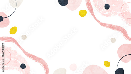 水彩とブラシの春の背景フレーム（お祝い事のシンプルかわいい飾り枠）