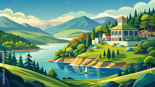  Very beautiful view of Heber Springs along the peaceful waters of Greers Ferry Lake, surrounded by green hills, forests, and a serene lakeside landscape perfect for summer recreation.
