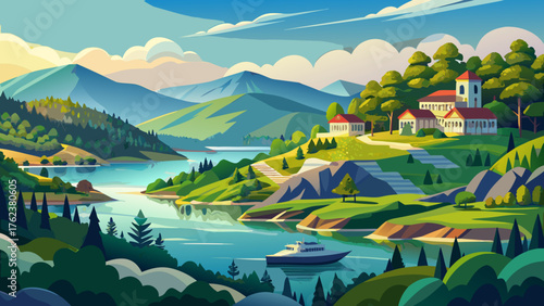  Very beautiful view of Heber Springs along the peaceful waters of Greers Ferry Lake, surrounded by green hills, forests, and a serene lakeside landscape perfect for summer recreation.
