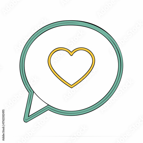 chat bubble heart compassionate messaging emblem with heart cutout for conversational support, social creators, and wellness brands promoting connection through iconography