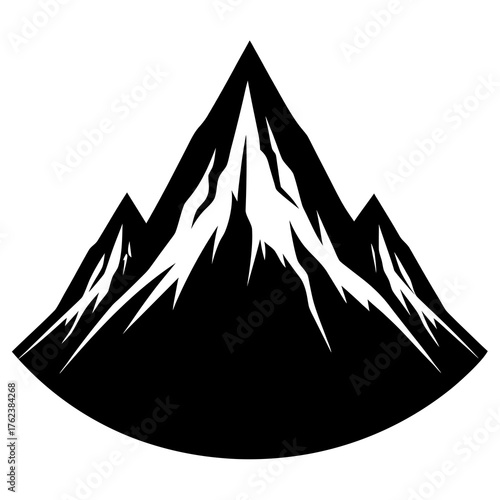 Stylized black and white graphic illustration of sharp jagged mountain peaks against a clean white background