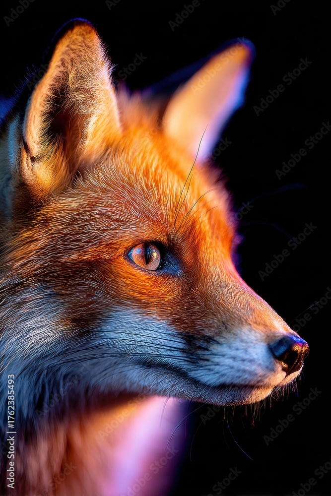 Fototapeta premium Vibrant fox portrait with dramatic lighting