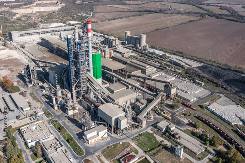 Aerial view to cement plant near to Devnya, Varna, Bulgaria. Devnya cement plant