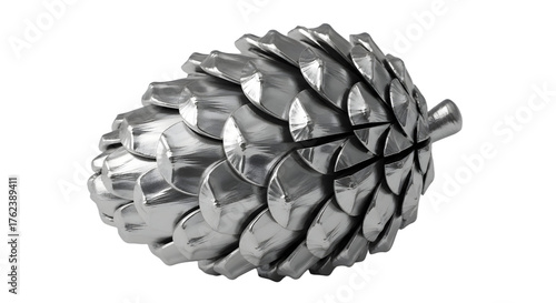 Silver pine cone decoration isolated on transparent background for holiday season