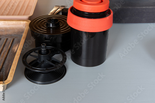 Canvas Print Vintage film photography darkroom tools and developing equipment