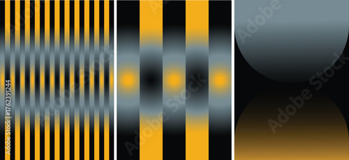 Abstract vertical stripes with gradients and subtle blurring in yellow black and gray tones