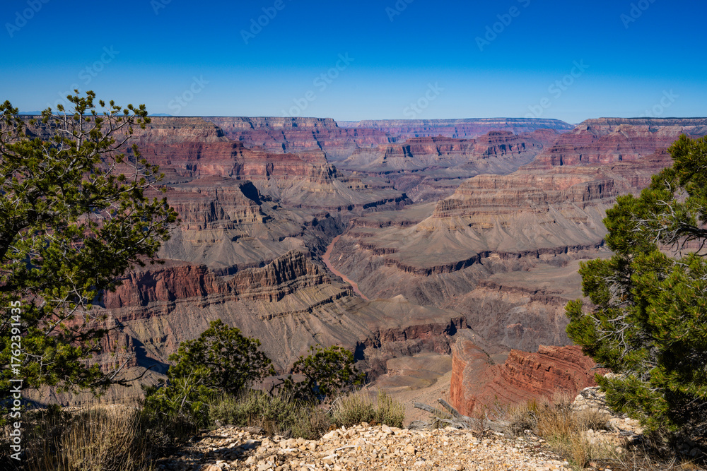 Fototapeta premium Arizona's Grand Canyon National Park Desert View, Bright Angel Trail, Rim Trail, and pictograph photos in the Fall of 2025 