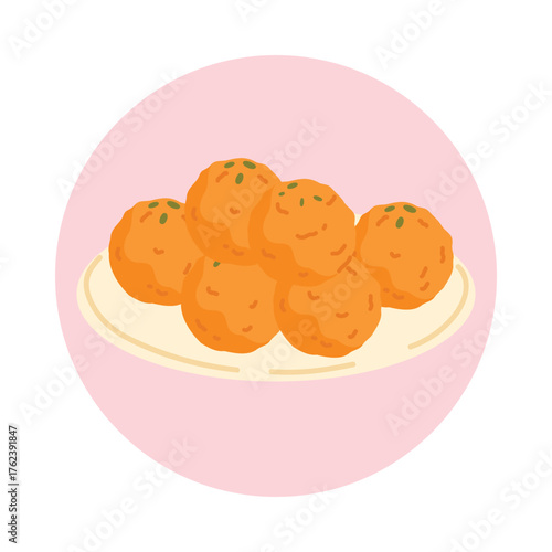 Traditional Indian ladoo sweets on a plate, isolated on white background, perfect for food concepts vector illustration