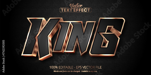 King text, luxury rose gold editable text effect on black textured background. Vector text effect. Text effect design