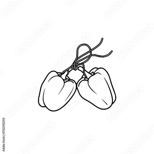 Outline drawing of three peppers tied together at the stems in a simple black and white illustration