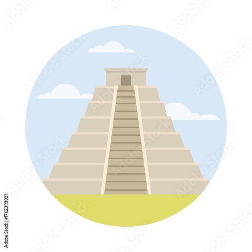 Flat isolated icon of a famous Mexican pyramid for travel, history, or education vector illustration