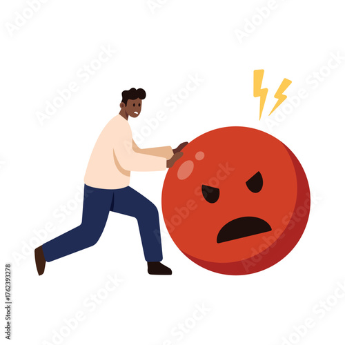 Person struggling with negative emotions and anger feedback, isolated on white background vector illustration