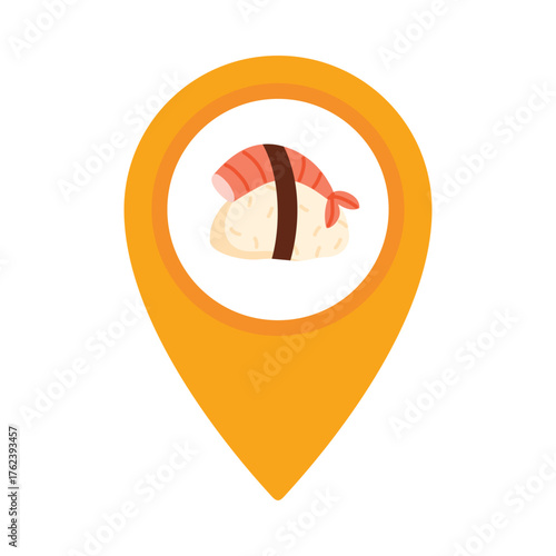 Isolated sushi location marker icon for food delivery, restaurant map, or Japanese cuisine vector illustration