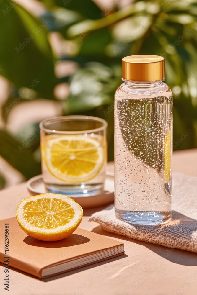 Obraz premium Refreshing summer drink setup with lemon