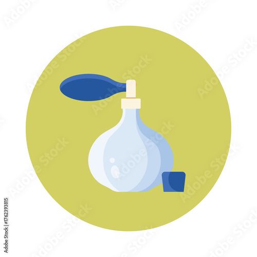 Classic French perfume bottle with bulb atomizer in a round isolated design vector illustration