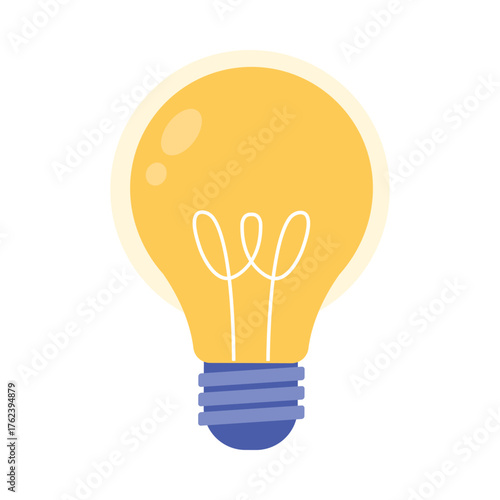 Bright yellow light bulb symbolizing creativity and inspiration on isolated white background vector illustration
