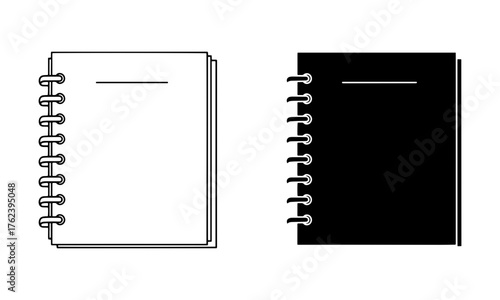 Vector of two notebook icons in black and outline.