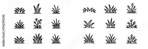 Various types of grass and plant designs for nature-inspired projects or illustrations