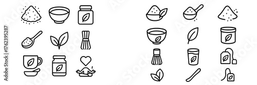 Different types of tea tools and ingredients displayed in a simple style showcasing their uses in tea preparation