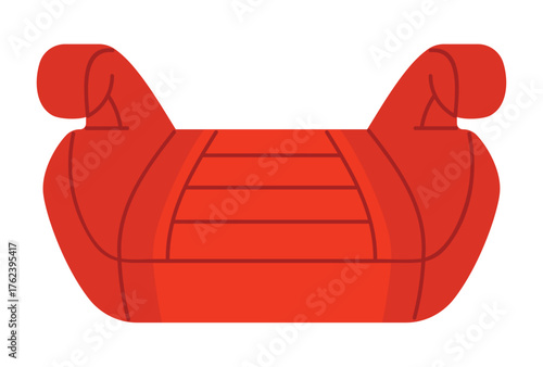 Red booster car seat for children safety shown isolated on white background vector illustration