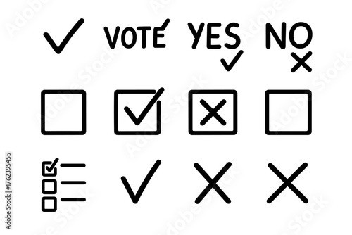 Voting symbols for yes and no decisions with checkboxes and bullet points for clarity and organization
