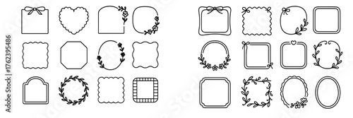 Decorative frame designs suitable for crafts, scrapbooking, and invitations featuring unique shapes and floral patterns