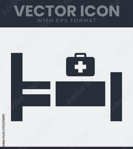 Hospital bed medical kit simple vector icon