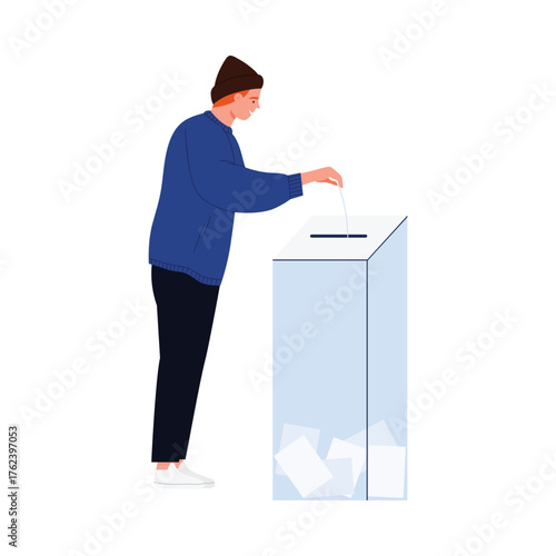 A young adult casts a vote in an isolated election scene, emphasizing civic participation vector illustration