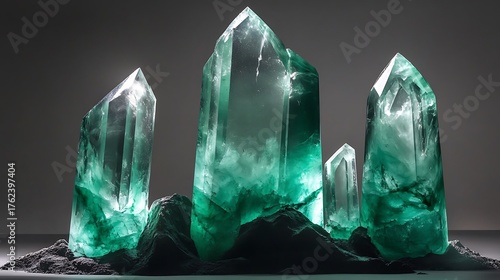 Artistic jade stone decor illuminated with warm golden crystal glow