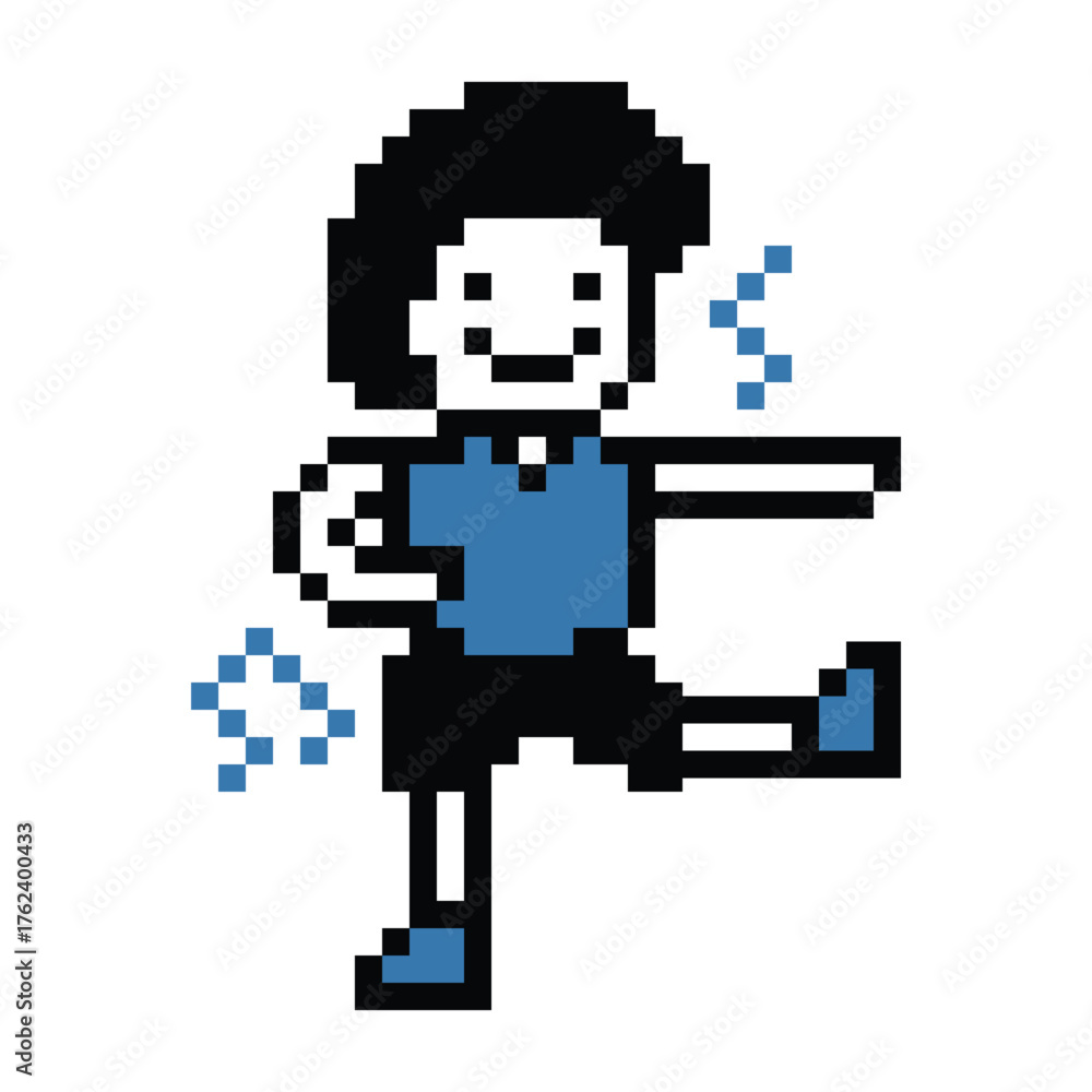 Fototapeta premium Cartoon pixel art character man exercises training dance lifestyle music decoration life style 8 bit male boy dance with music game 8bit fitness vector.