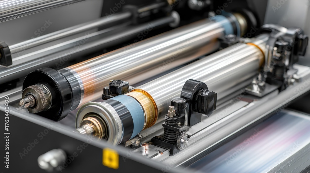 Fototapeta premium Closeup medium shot of automatic feeder scanner roller undergoing maintenance with specialized cleaning tools to ensure smooth document feeding.