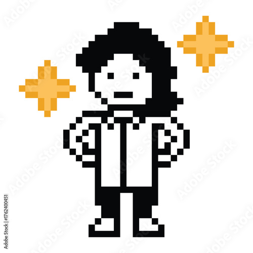 Pixel art background cartoon blank character doctor or scientist man game care medicine decoration pharmacist male doctor uniform hospital 8 bit male pixel art 8bit vector.
