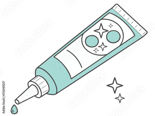Acne spot treatment cream in teal tube with drop and sparkling stars. Acne spot treatment ingredients include nourishing elements that target imperfections and enhance skin clarity.
