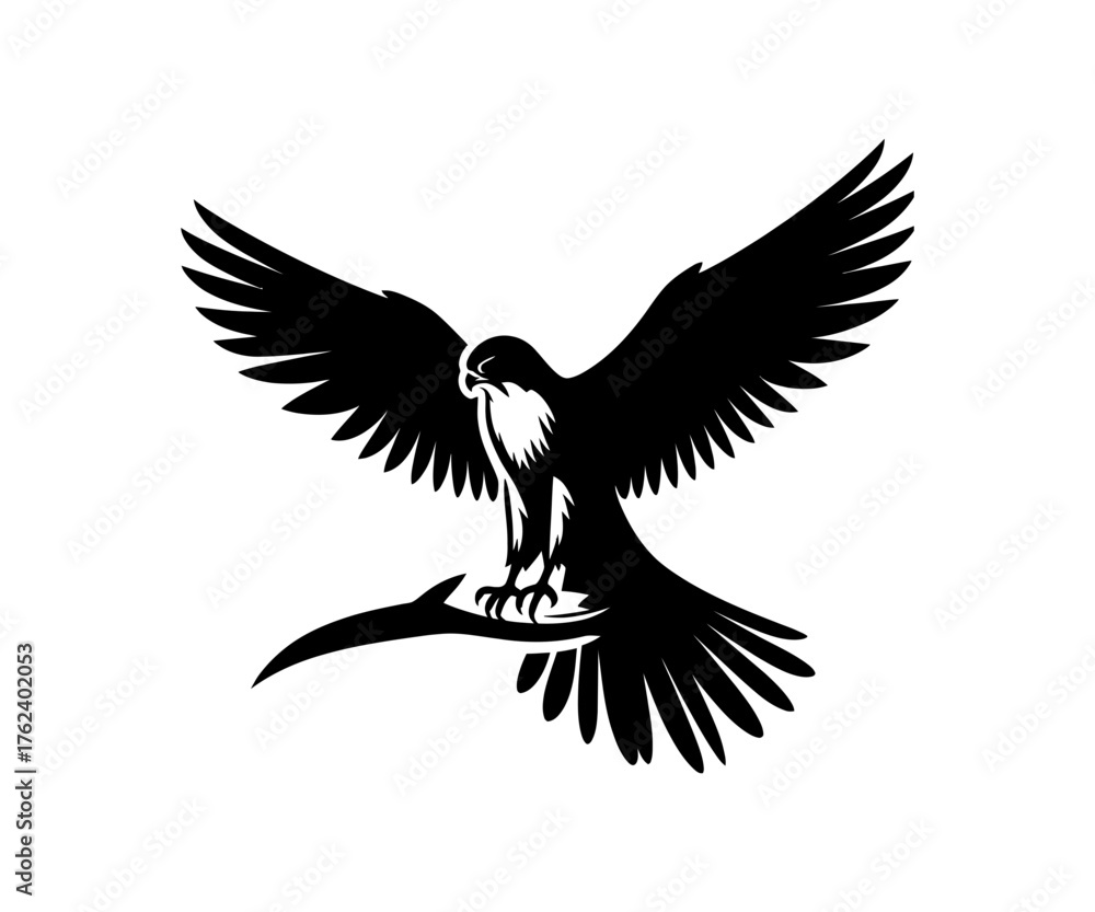 Obraz premium Silhouette of a bird with outstretched wings on branch