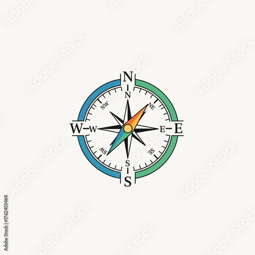 Compass pointing north direction for navigation and guidance.