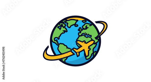 Global travel concept with airplane and planet earth illustration.