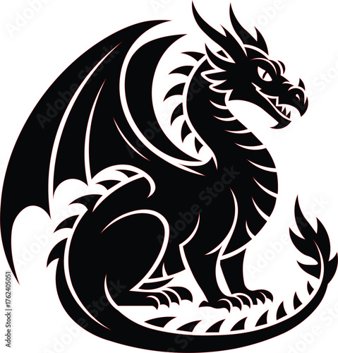 Wallpaper Mural Majestic dragon silhouette with impressive wings, perfect for fantasy art, game design, or powerful brand elements, evoking strength and mystery Torontodigital.ca