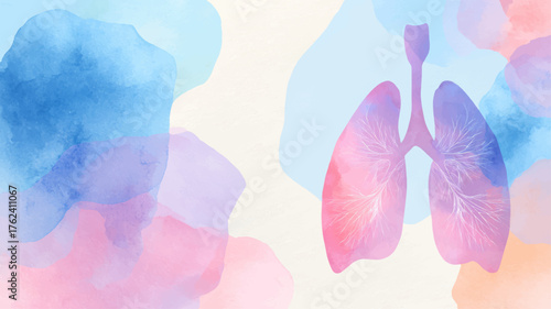 Elegant watercolor lungs anatomy illustration in soft pastel colors, perfect medical vector background for healthcare branding, respiratory awareness, and wellness education designs.